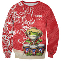 Personalized Puerto Rico Sweatshirt Coqui Frog With Polynesian Pattern LT05 Unisex Red - Polynesian Pride