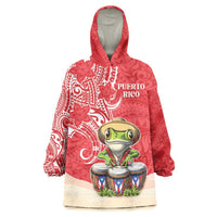 Personalized Puerto Rico Wearable Blanket Hoodie Coqui Frog With Polynesian Pattern LT05 One Size Red - Polynesian Pride