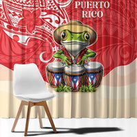 Puerto Rico Window Curtain Coqui Frog With Polynesian Pattern - Polynesian Pride