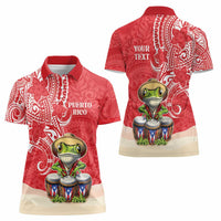 Personalized Puerto Rico Women Polo Shirt Coqui Frog With Polynesian Pattern LT05 - Polynesian Pride