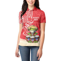 Personalized Puerto Rico Women Polo Shirt Coqui Frog With Polynesian Pattern LT05 - Polynesian Pride