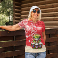 Personalized Puerto Rico Women Polo Shirt Coqui Frog With Polynesian Pattern LT05 - Polynesian Pride