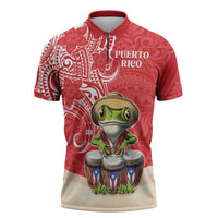 Personalized Puerto Rico Zipper Polo Shirt Coqui Frog With Polynesian Pattern LT05 Red - Polynesian Pride