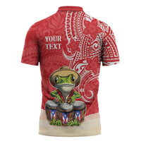Personalized Puerto Rico Zipper Polo Shirt Coqui Frog With Polynesian Pattern LT05 - Polynesian Pride