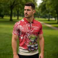 Personalized Puerto Rico Zipper Polo Shirt Coqui Frog With Polynesian Pattern LT05 - Polynesian Pride