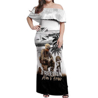 Hawaii Veterans Day Off Shoulder Maxi Dress Honor The Fallen Flag Grunge Style LT05 Women White - Polynesian Pride