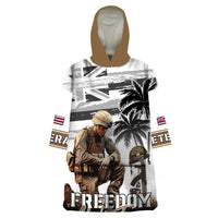 Hawaii Veterans Day Wearable Blanket Hoodie Honor The Fallen Flag Grunge Style LT05 One Size White - Polynesian Pride