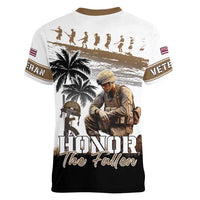 Hawaii Veterans Day Women V-Neck T-Shirt Honor The Fallen Flag Grunge Style LT05 - Polynesian Pride