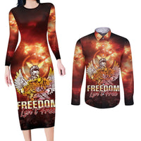 Hawaii Veterans Day Couples Matching Long Sleeve Bodycon Dress and Long Sleeve Button Shirt May We Never Forget Freedom Isn't Free LT05 Red - Polynesian Pride