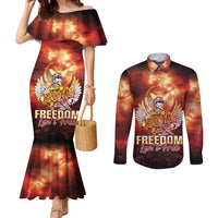 Hawaii Veterans Day Couples Matching Mermaid Dress and Long Sleeve Button Shirt May We Never Forget Freedom Isn't Free LT05 Red - Polynesian Pride