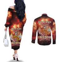 Hawaii Veterans Day Couples Matching Off The Shoulder Long Sleeve Dress and Long Sleeve Button Shirt May We Never Forget Freedom Isn't Free LT05 - Polynesian Pride