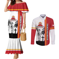 French Polynesia Armistice Day Couples Matching Mermaid Dress and Long Sleeve Button Shirt Lest We Forget Flag Style LT05 Red - Polynesian Pride
