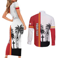 French Polynesia Armistice Day Couples Matching Short Sleeve Bodycon Dress and Long Sleeve Button Shirt Lest We Forget Flag Style LT05 - Polynesian Pride