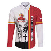 French Polynesia Armistice Day Family Matching Puletasi and Hawaiian Shirt Lest We Forget Flag Style LT05 Dad's Shirt - Long Sleeve Red - Polynesian Pride