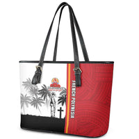 French Polynesia Armistice Day Leather Tote Bag Lest We Forget Flag Style LT05 - Polynesian Pride