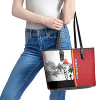 French Polynesia Armistice Day Leather Tote Bag Lest We Forget Flag Style LT05 - Polynesian Pride