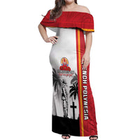 French Polynesia Armistice Day Off Shoulder Maxi Dress Lest We Forget Flag Style LT05 Women Red - Polynesian Pride
