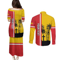 Marquesas Islands Armistice Day Couples Matching Puletasi and Long Sleeve Button Shirt Lest We Forget Flag Style