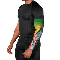 Personalised Malampa Fiji Day Arm Sleeves Tribal Pattern With Tropical Flowers - Polynesian Pride