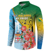 Personalised Malampa Fiji Day Button Sweatshirt Tribal Pattern With Tropical Flowers - Polynesian Pride