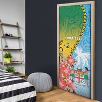 Personalised Malampa Fiji Day Door Cover Tribal Pattern With Tropical Flowers - Polynesian Pride