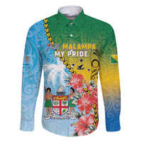 Personalised Malampa Fiji Day Family Matching Long Sleeve Bodycon Dress and Hawaiian Shirt Tribal Pattern With Tropical Flowers - Polynesian Pride