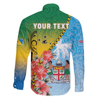 Personalised Malampa Fiji Day Family Matching Off The Shoulder Long Sleeve Dress and Hawaiian Shirt Tribal Pattern With Tropical Flowers - Polynesian Pride