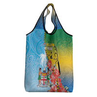 Malampa Fiji Day Grocery Bag Tribal Pattern With Tropical Flowers - Polynesian Pride