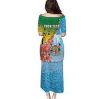 Personalised Malampa Fiji Day Puletasi Tribal Pattern With Tropical Flowers - Polynesian Pride