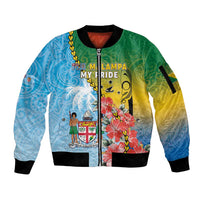 Personalised Malampa Fiji Day Sleeve Zip Bomber Jacket Tribal Pattern With Tropical Flowers LT05 Unisex Colorful - Polynesian Pride