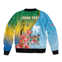 Personalised Malampa Fiji Day Sleeve Zip Bomber Jacket Tribal Pattern With Tropical Flowers LT05 - Polynesian Pride