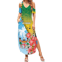 Personalised Malampa Fiji Day Summer Maxi Dress Tribal Pattern With Tropical Flowers - Polynesian Pride