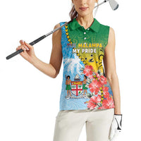 Personalised Malampa Fiji Day Women Sleeveless Polo Shirt Tribal Pattern With Tropical Flowers - Polynesian Pride