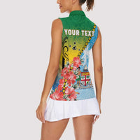Personalised Malampa Fiji Day Women Sleeveless Polo Shirt Tribal Pattern With Tropical Flowers - Polynesian Pride