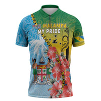 Personalised Malampa Fiji Day Zipper Polo Shirt Tribal Pattern With Tropical Flowers LT05 Colorful - Polynesian Pride