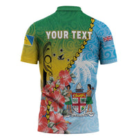 Personalised Malampa Fiji Day Zipper Polo Shirt Tribal Pattern With Tropical Flowers LT05 - Polynesian Pride