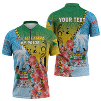 Personalised Malampa Fiji Day Zipper Polo Shirt Tribal Pattern With Tropical Flowers LT05 - Polynesian Pride