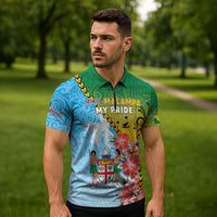 Personalised Malampa Fiji Day Zipper Polo Shirt Tribal Pattern With Tropical Flowers - Polynesian Pride