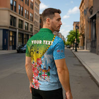 Personalised Malampa Fiji Day Zipper Polo Shirt Tribal Pattern With Tropical Flowers LT05 - Polynesian Pride