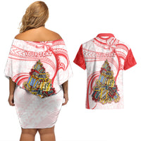 Personalized Happy Boxing Day Couples Matching Off Shoulder Short Dress and Hawaiian Shirt Polynesian Gift Boxes Christmas Tree LT05 - Polynesian Pride