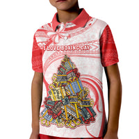 Personalized Happy Boxing Day Kid Polo Shirt Polynesian Gift Boxes Christmas Tree LT05 Kid Red - Polynesian Pride