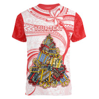 Personalized Happy Boxing Day Women V Neck T Shirt Polynesian Gift Boxes Christmas Tree LT05 - Polynesian Pride