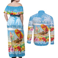 Personalised Hawaii Funny Thanksgiving Couples Matching Off Shoulder Maxi Dress and Long Sleeve Button Shirt Thankful From The Beach LT05 - Polynesian Pride