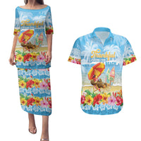 Personalised Hawaii Funny Thanksgiving Couples Matching Puletasi and Hawaiian Shirt Thankful From The Beach LT05 Blue - Polynesian Pride