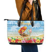Hawaii Funny Thanksgiving Leather Tote Bag Thankful From The Beach LT05 - Polynesian Pride