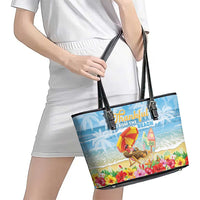 Hawaii Funny Thanksgiving Leather Tote Bag Thankful From The Beach LT05 - Polynesian Pride