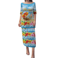 Personalised Hawaii Funny Thanksgiving Puletasi Thankful From The Beach LT05 Long Dress Blue - Polynesian Pride
