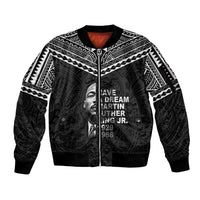 American Samoa MLK Day Sleeve Zip Bomber Jacket Polynesian Style LT05 Unisex Black - Polynesian Pride