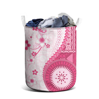 Bula Fiji Laundry Basket Pink Plumeria Masi Tapa Pattern LT05 - Polynesian Pride