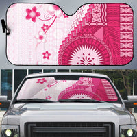 Bula Fiji Auto Sun Shade Pink Plumeria Masi Tapa Pattern - Polynesian Pride